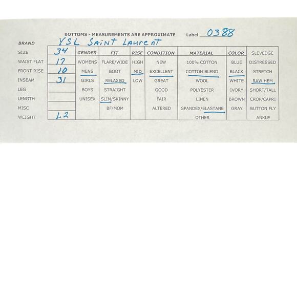 YSL Saint Laurent Mens Slim Fit Relaxed Jeans Mid Rise Designer Raw Hem Size 34 - Picture 15 of 16